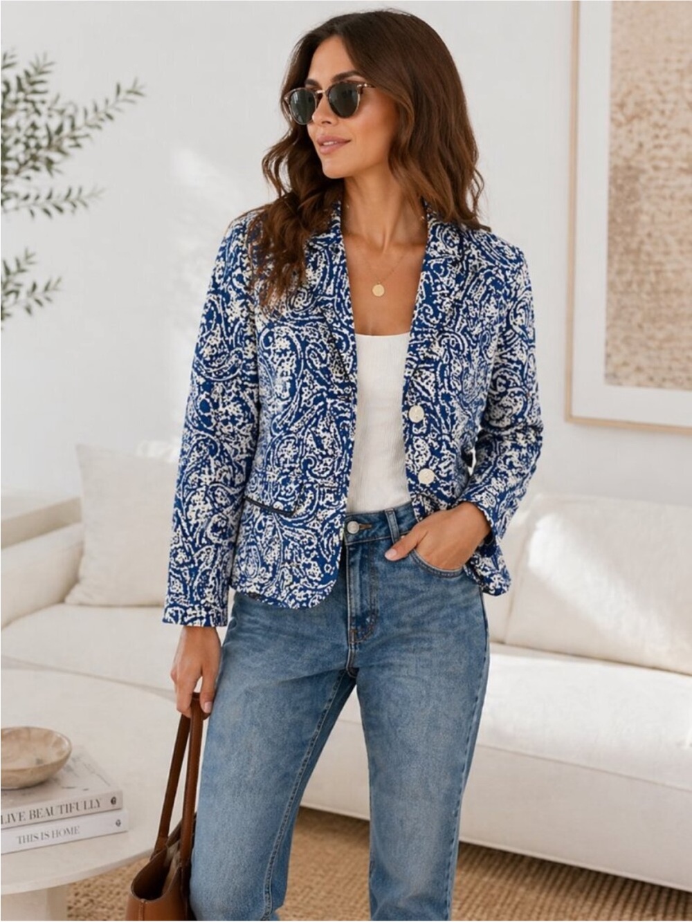 Talbots Blue and White Paisley Blazer